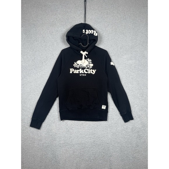 Roots Canada Pullover Hoodie Sweatshirt XS/TP Black Beaver "Park City Utah" - Picture 1 of 7